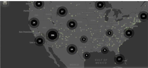 map of continental US showing night sky data collection sites