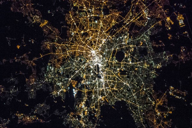 Satellite view of Berlin shows sprawling city lights