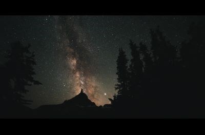 nri-GlacierDarkSkies_original_1920x1080_Moment4 the milky way shines bright over a forested mountain