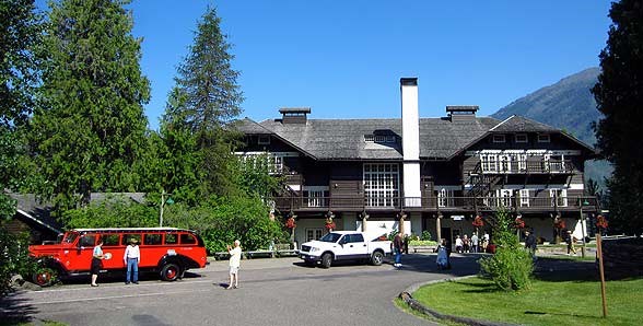 Visitors at Lake McDonald Lodge in Glacier National Park