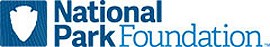 National Park Foundation logo White arrowhead shape in a blue box with National Park Foundation in two rows to the right.