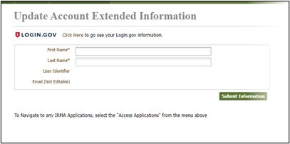 Window titled Update Account Extended Information and fields to enter first and last name