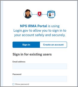 Login screen for login.gov with fields for email address and password