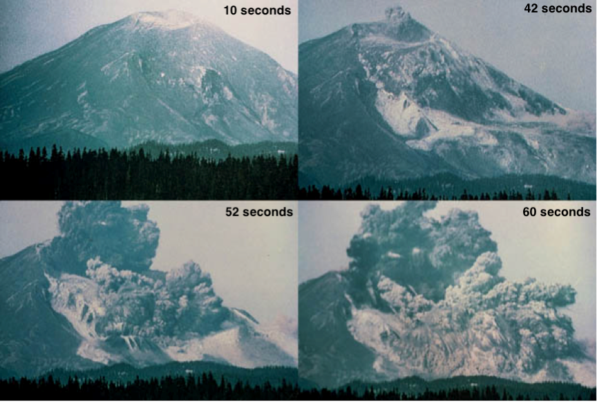 mt st helens erupton sequence img3151 4 photographs show sequential changes during the eruption of a volcanic mountain.
