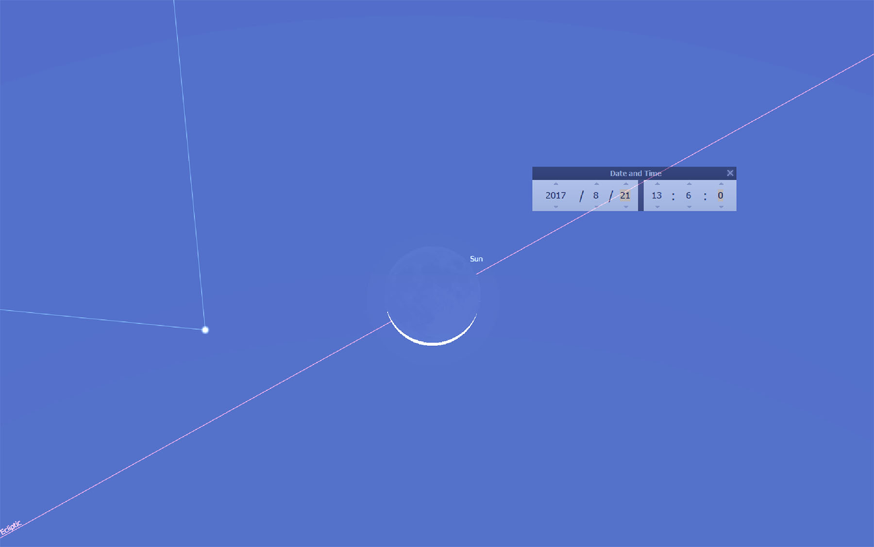 image of stellarium program showing the solar eclipse