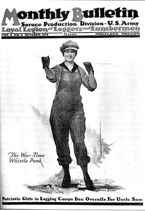 Image of the front cover of a 4L Monthly Bulletin magazine showing an illustration of a woman in coveralls.