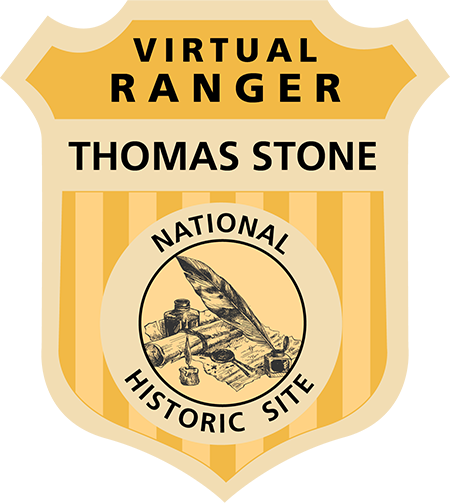 A yellow badge with text that reads, "Virtual Ranger, Thomas Stone National Historic Site."