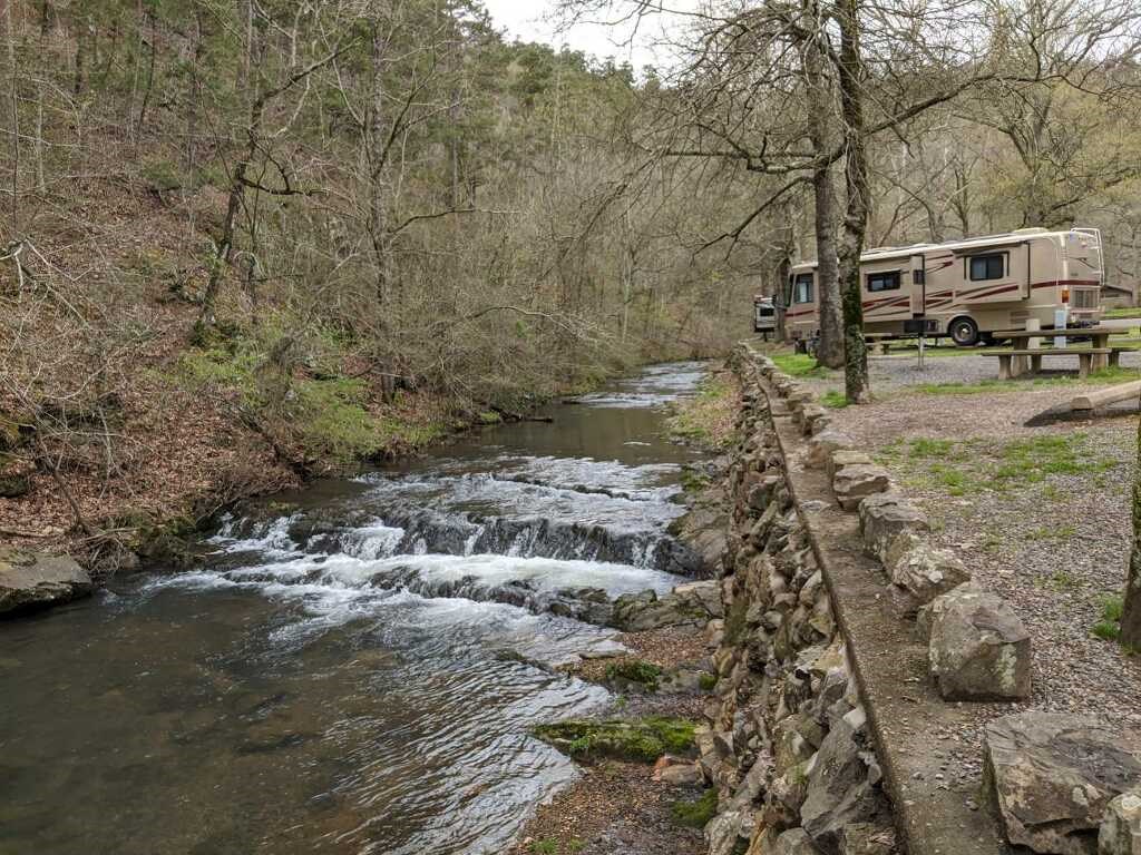 Gulpha Gorge Campground RV next to creek