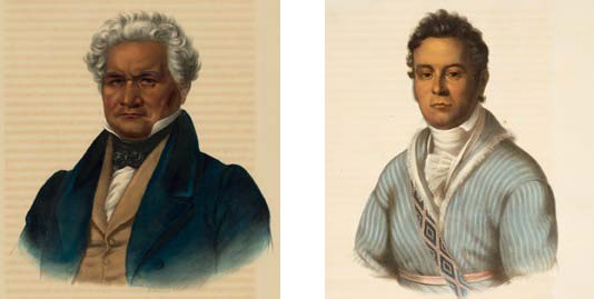 Illustrations of portraits of two men.