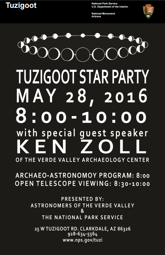 Flyer for star party with black background and phases of the moon in white.