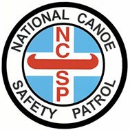 Logo: National Canoe Safety Patrol. Blue circle with red canoe and "NCSP" over a white plus sign.