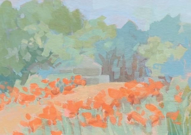 Impressionist painting of orange day lilies at Weir Farm