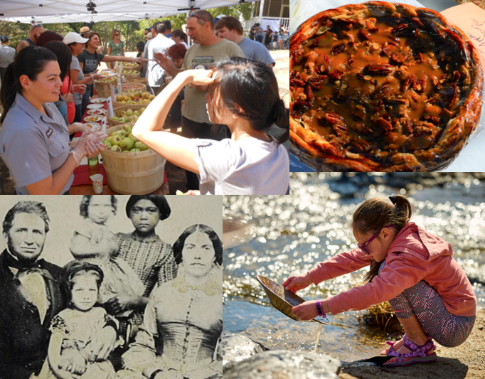 Clockwise from top left: scenes from past Harvest Festivals; circa 1860 photo of Camden Family including Kate Camden.