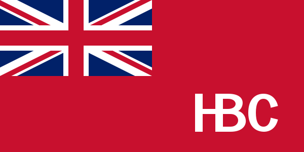 Flag with the flag of the United Kingdom in top left corner and the letters HB C in the bottom right corner on a field of red. HB is written as one symbol.