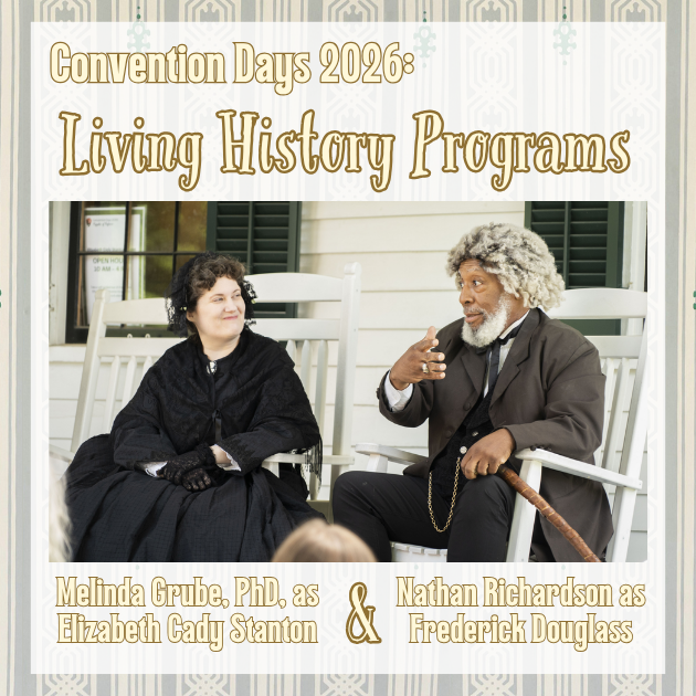 Two people in period dress sitting on a porch.