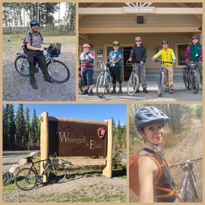 several photos of park staff with bikes