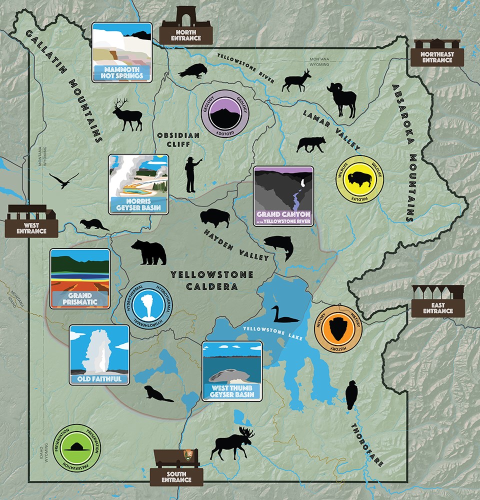 Map Of Yellowstone Park Attractions Places in Yellowstone   Yellowstone National Park (U.S. National 