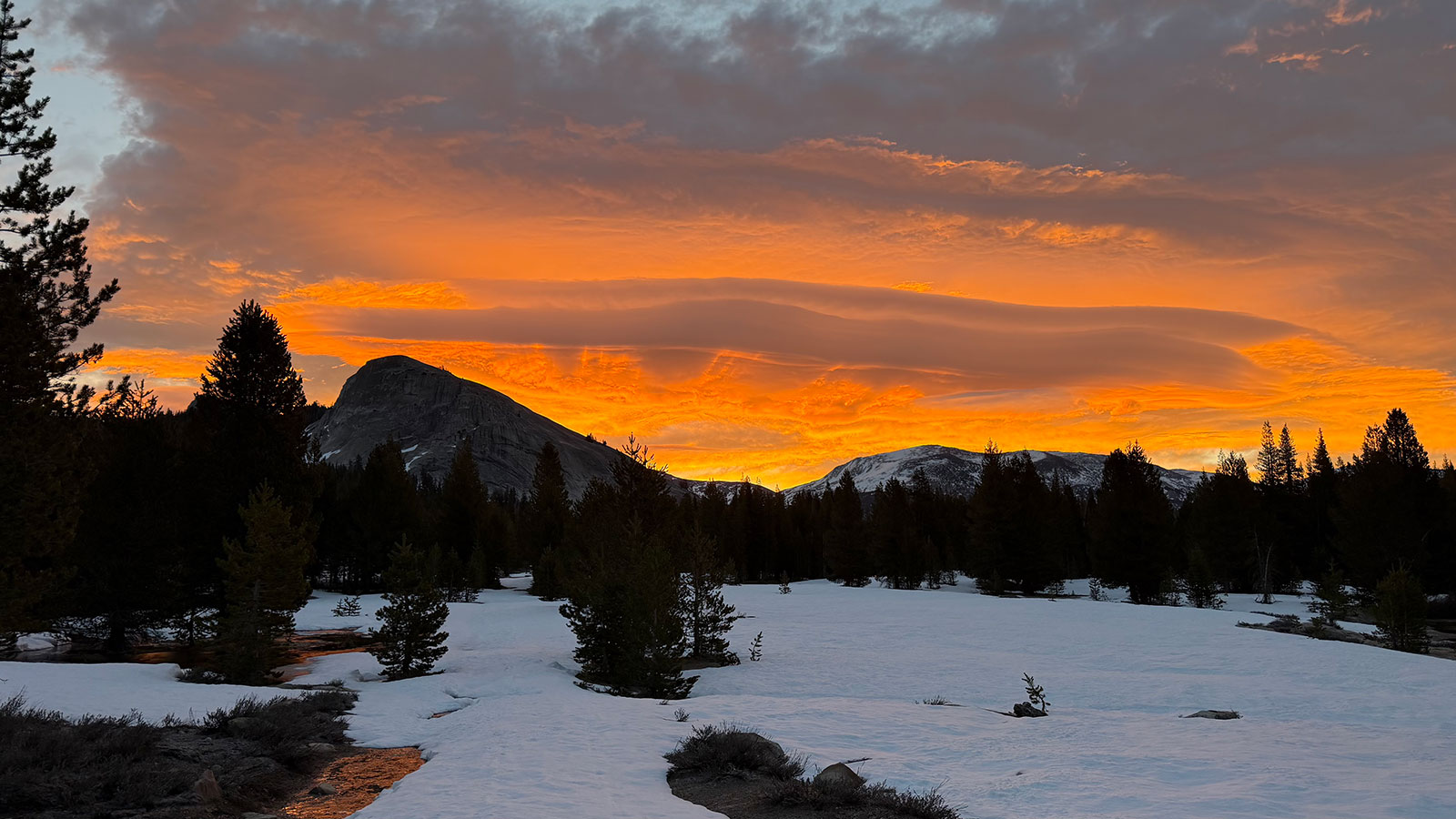 Tuolumne Meadows sunrise on March 23, 2026.