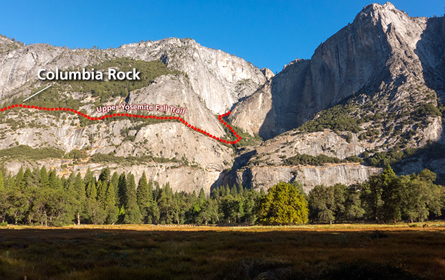 The hiker collapsed near Columbia Rock, located along the Upper Yosemite Fall trail