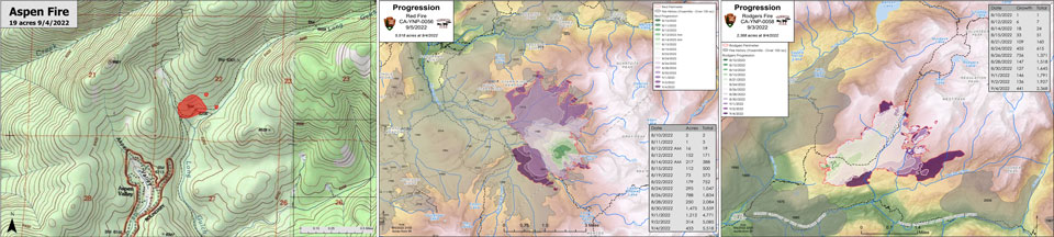 Three maps showing minimal progression of Red and Rodgers and location of Aspen Valley just northeast of Aspen Valley