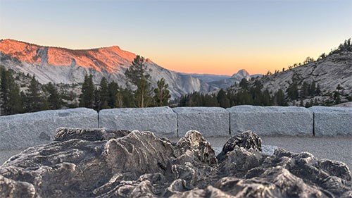 Olmsted Point tactile model and scenic vista at sunset