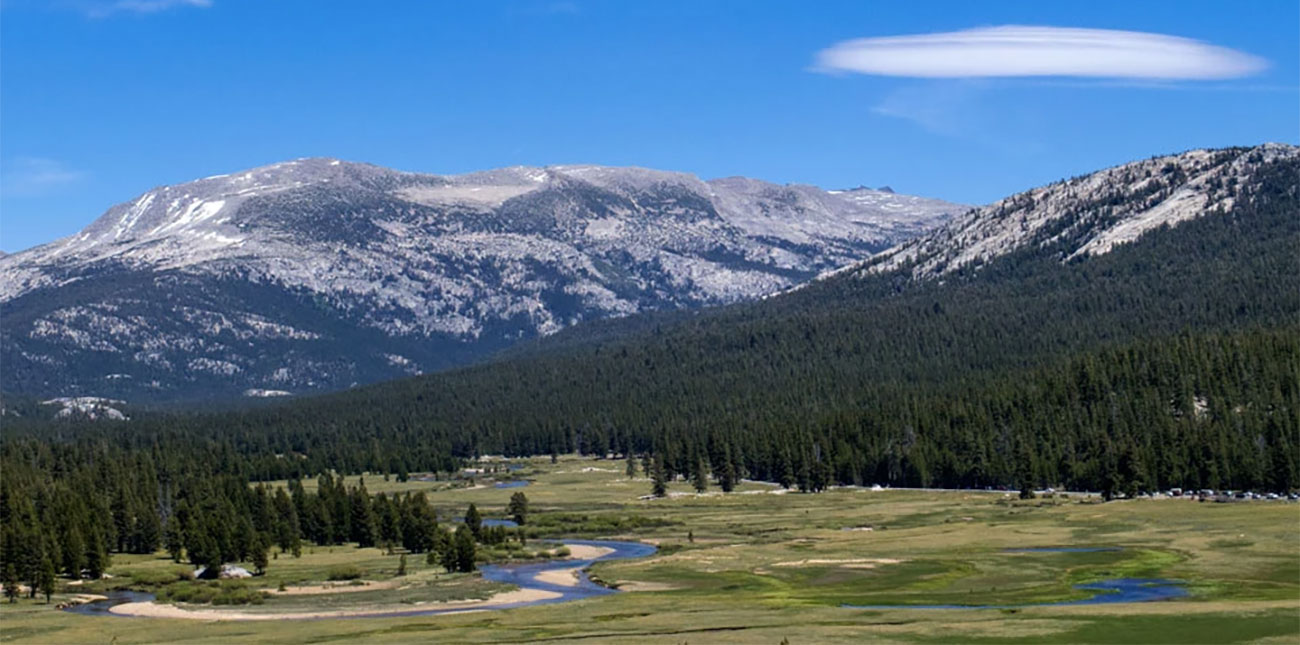 Grassy meadow with a winding river.