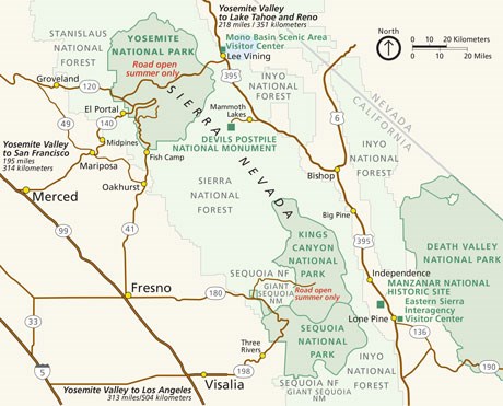 Map showing area surrouding Yosemite