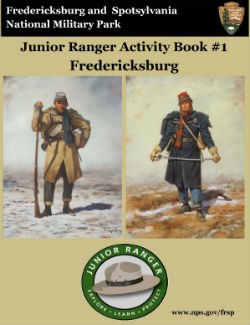 Fredericksburg Junior Ranger booklet cover; Confederate and Union soldier dressed for winter