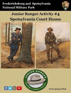 Spotsylvania Jr Ranger book; Union and Confederate soldiers standing.